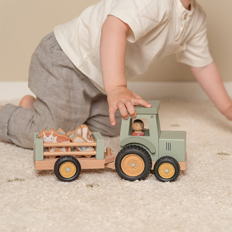 Little Dutch - Little Farm Wooden Tractor with Trailer