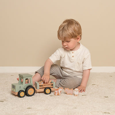 Little Dutch - Little Farm Wooden Tractor with Trailer