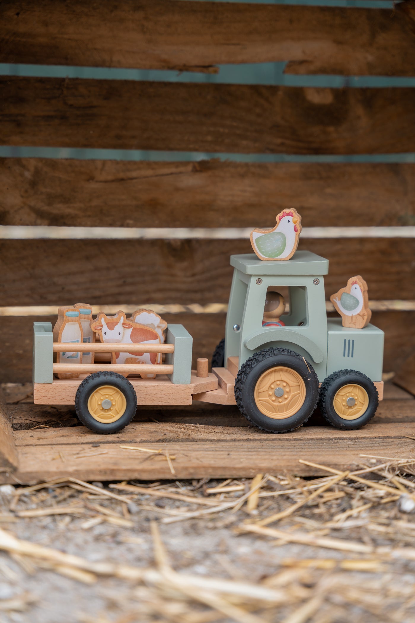 Little Dutch - Little Farm Wooden Tractor with Trailer