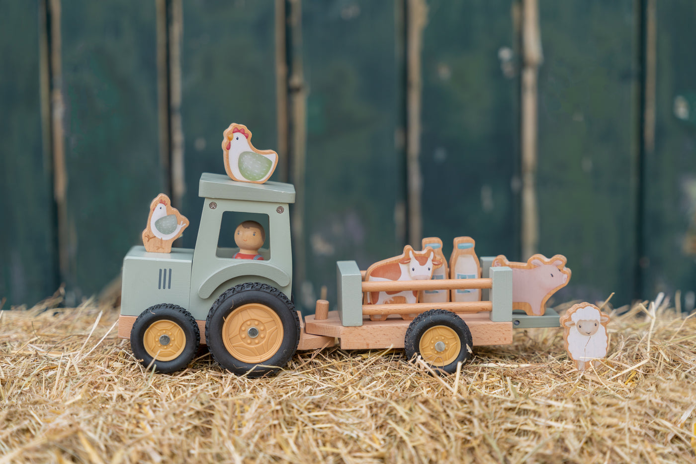 Little Dutch - Little Farm Wooden Tractor with Trailer