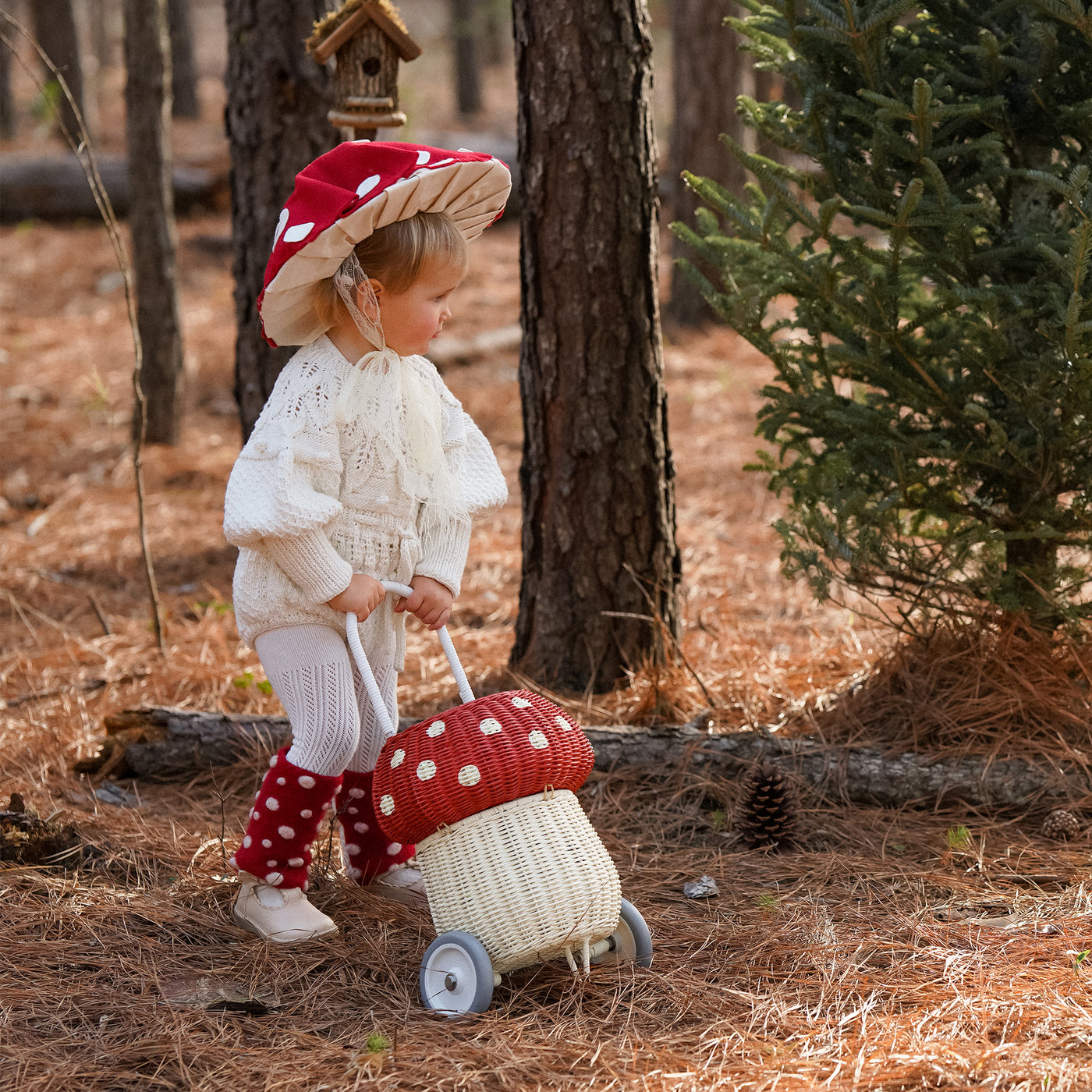 Olli Ella Rattan Mushroom Luggy - Red/White