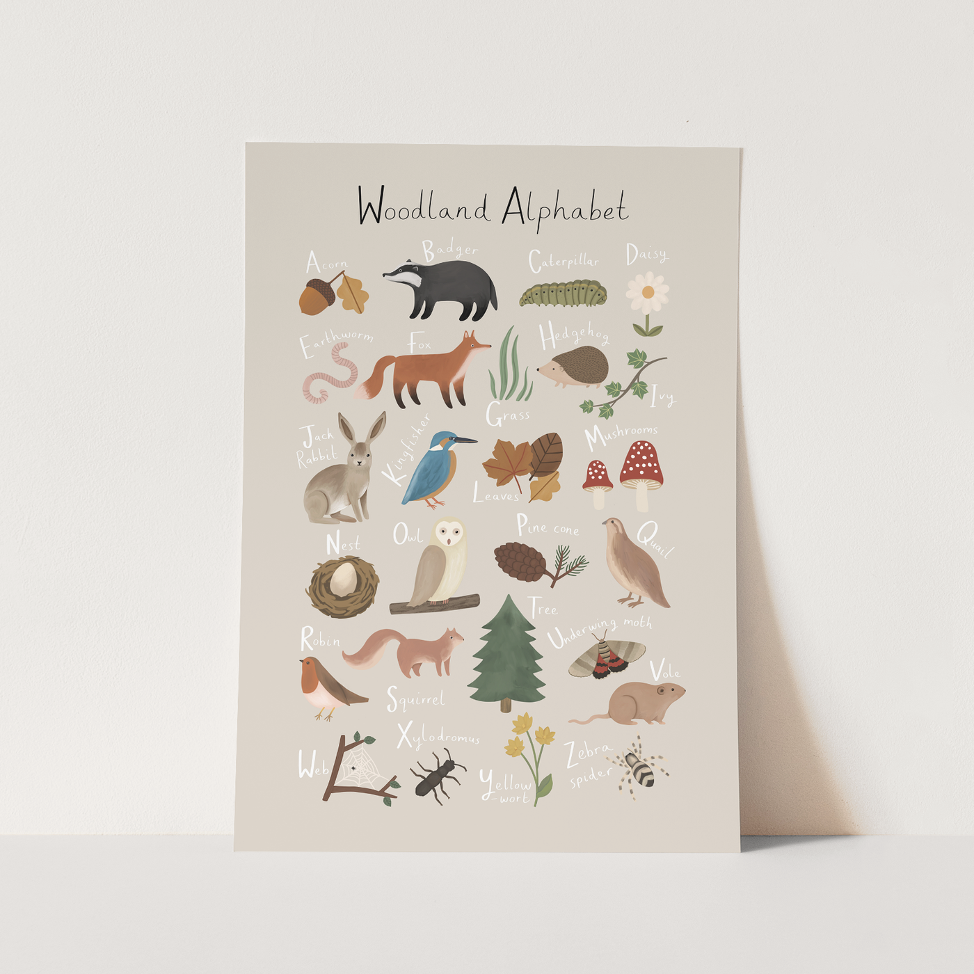 Woodland alphabet print stone