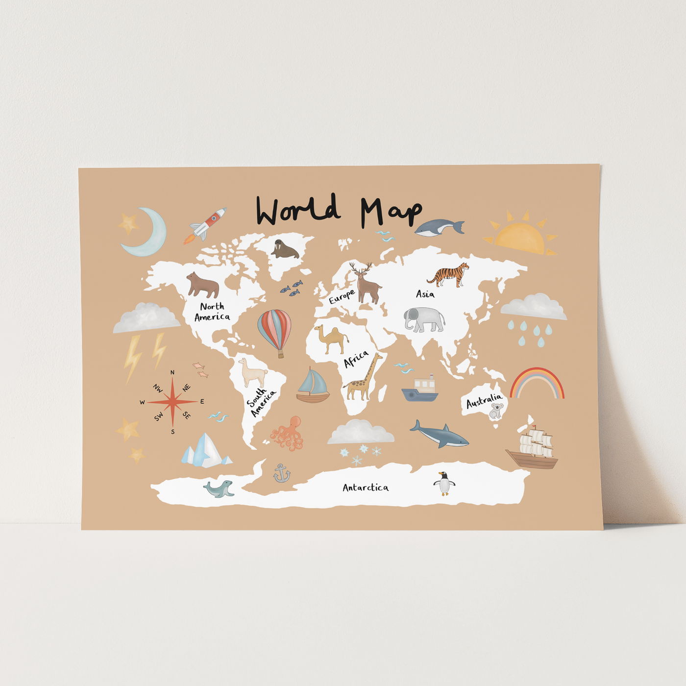 World map print sand