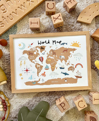 World map print clay