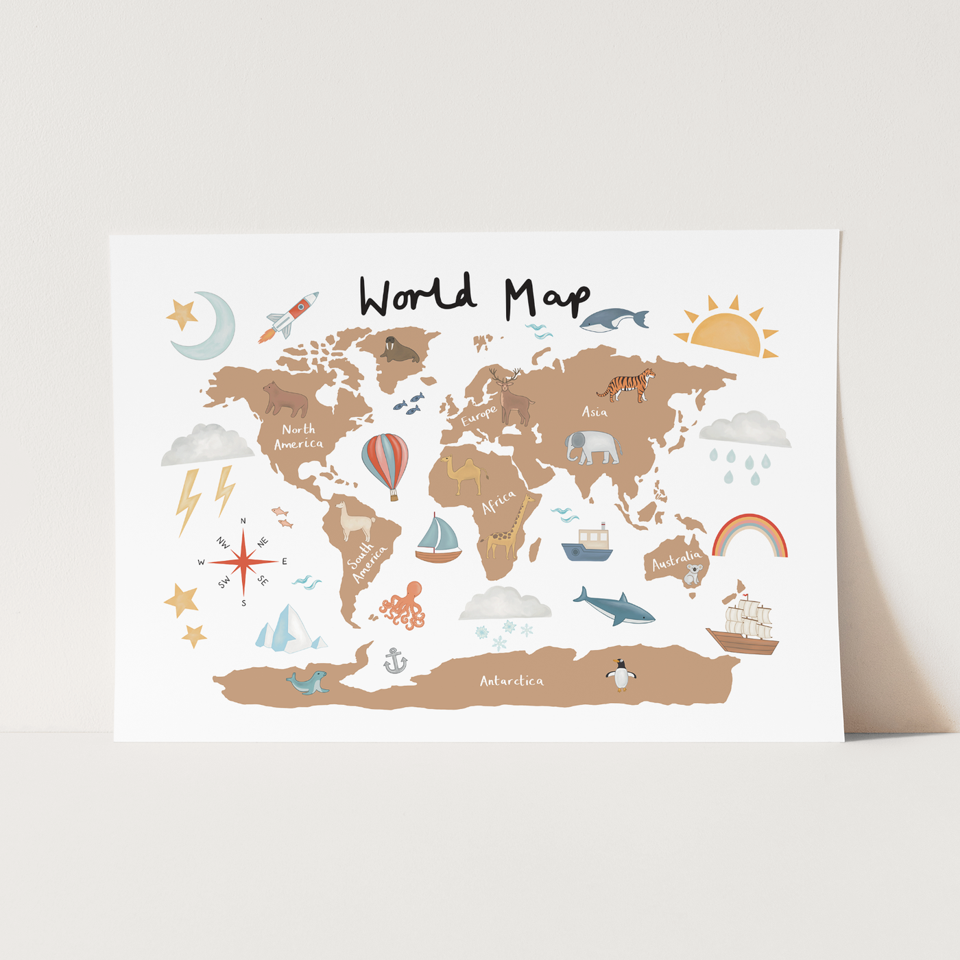 World map print clay