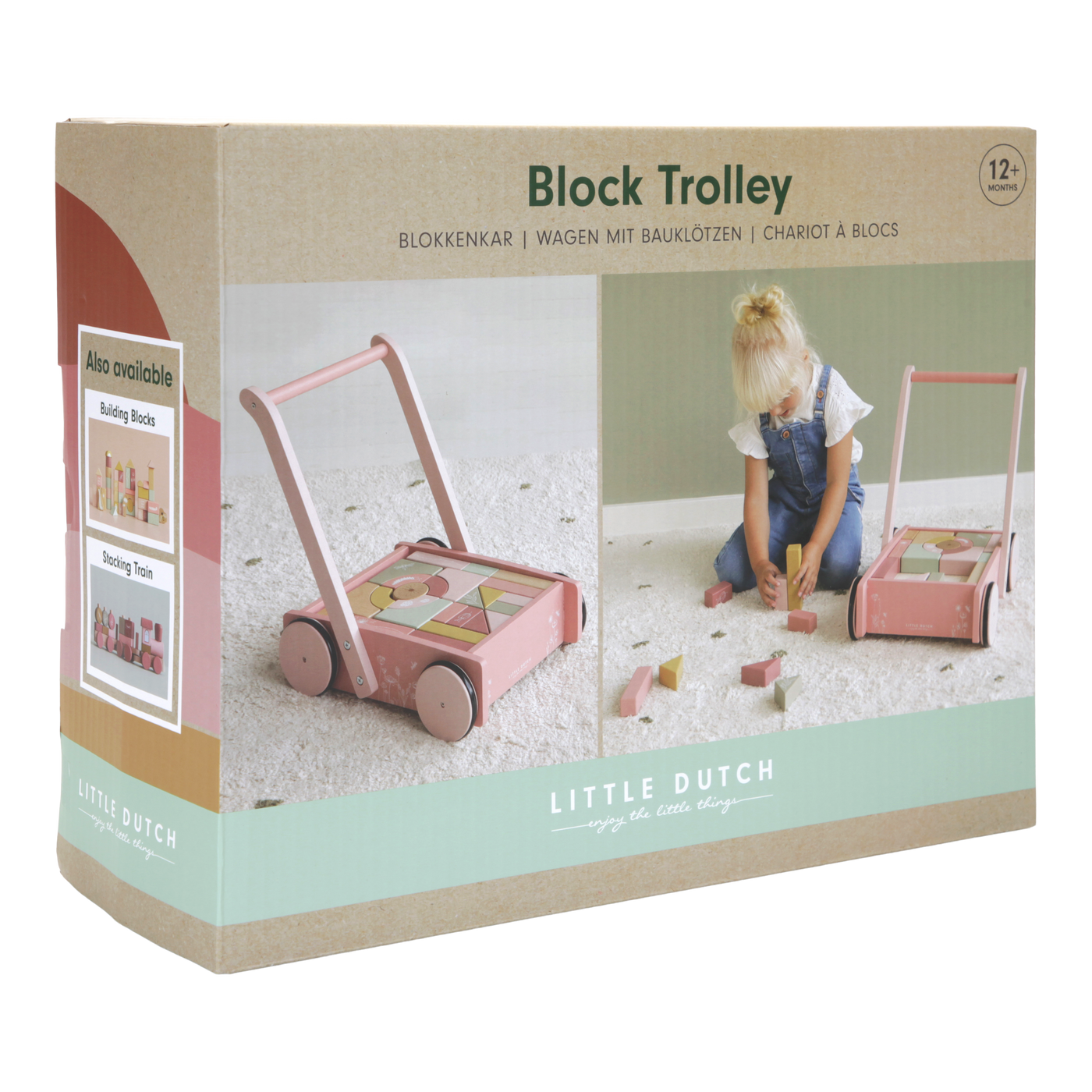 Little Dutch Wooden Block Trolley Pink