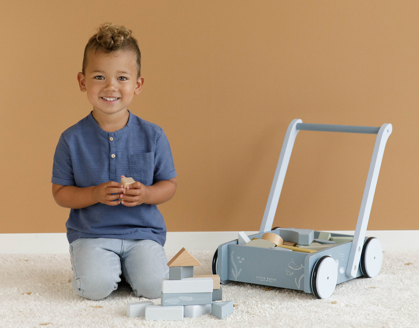 Little Dutch Wooden Block Trolley Ocean