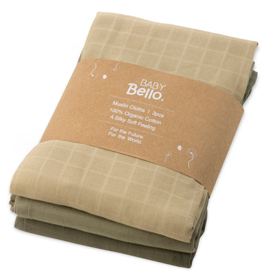 Muslin Cloths 3 Pack - Dusty Olive